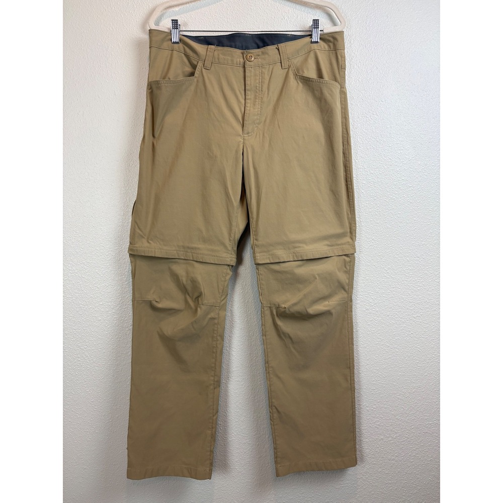 Eddie Bauer Mens Convertible Tech Pants 38x32 Khaki Tan Zip Off Hiking Cargo